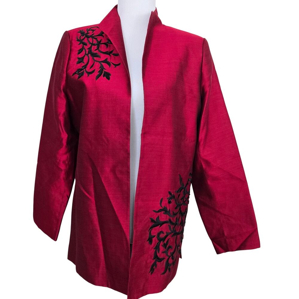 Victor Costa Occasion Medium Silk Jacket Beaded Embroidered Red Black Formal